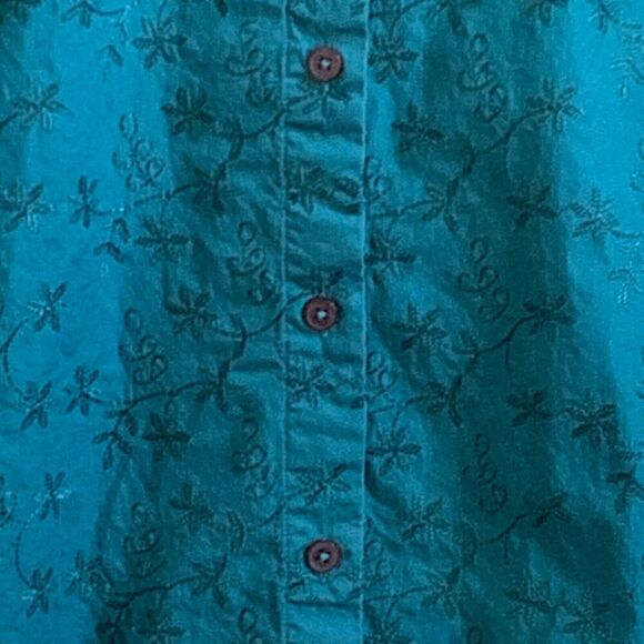 Bechamel Women Button Up Shirt Size LARGE Teal Embroidered Long Sleeve Cotton - Picture 4 of 12